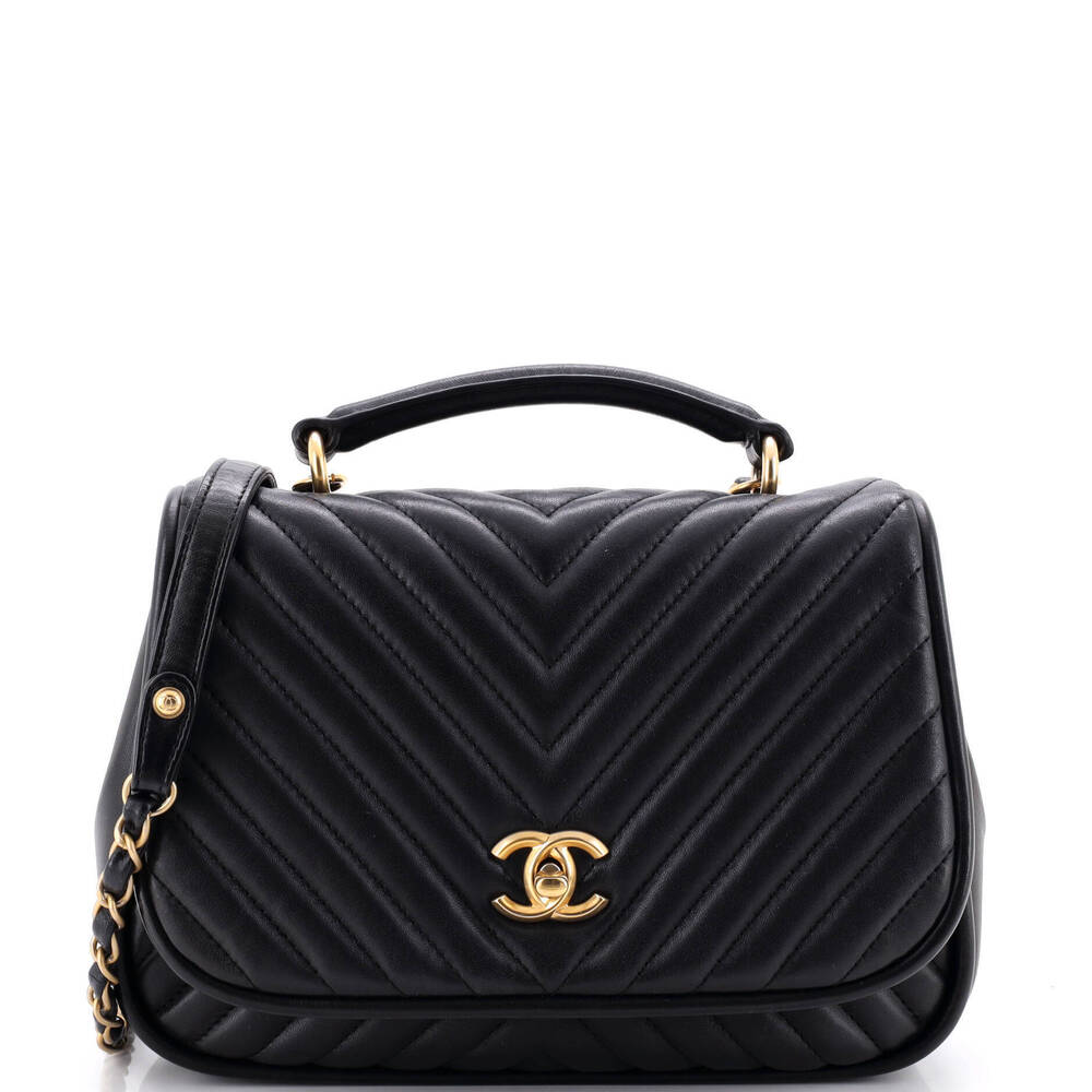 Chanel Medium Reversed Round Flap Bag Chevron Lambskin